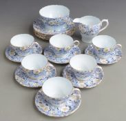 Shelley part tea set comprising six trios, sugar and milk all decorated with daisies, shape no