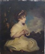 John L Reilly oil on board after Gainsborourgh, young girl seated, signed and dated 1916 verso, 25 x