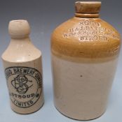 Two Stroud stoneware bottles comprising a flagon impressed H & J Bateman, Stroud and a Stroud