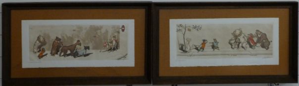 Two Boris O'Klein (1893-1985) 'Dirty Dogs of Paris' prints, 17cm x 44cm