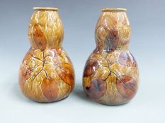 Pair of Royal Doulton vases with leaf decoration, H 15.5cm