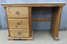 Pine desk with three drawers, W115 x D44 x H79cm