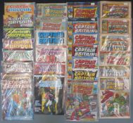Approximately  27 Marvel Captain Britain and Captain America comics.