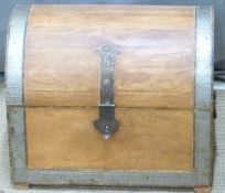 A metal bound chest and a further box initialed EMM, width of largest 48cm