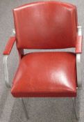 Retro/mid century modern designer red leatherette armchair/barber's chair