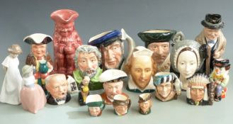 Royal Doulton large Toby and character jugs, Winston Churchill, Sir Thomas More, Anne Boleyn,
