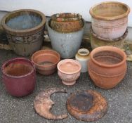 Ten various garden plant pots, height of largest 30cm