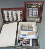 Two Concorde sheets of stamps in display frames and sundry covers etc in box file