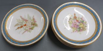 Royal Worcester dessert service of six plates and a tazza with hand-painted botanical decoration and