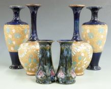 Three pairs of Doulton Slaters and Royal Doulton vases, tallest 26cm