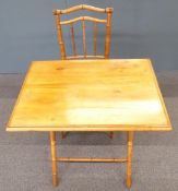 19thC folding fruitwood table, the legs formed as bamboo, L74 x D53 x H70cm together with a