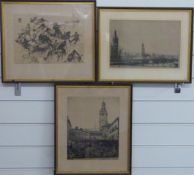 Harald Sellberg Swedish etching dated 1926 together with a further similar scene monogrammed AF