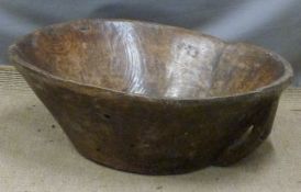 19thC twin handled elm bowl, length 56cm