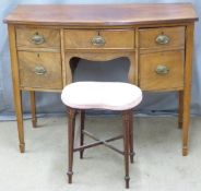 19thC mahogany bow front sideboard desk or dressing table with five drawers, W109 x D49 x H86cm
