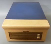 Dansette retro record player in blue and cream finish
