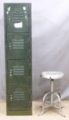 Set of four metal lockers, height 129cm and a metal desk chair