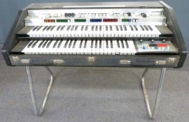 Crumor Haven 61 vintage electronic organ with double keyboard, made in Italy, serial no plate