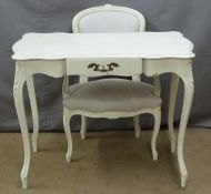 Painted French style desk or dressing table and armchair, desk W95 x D61 x H75cm