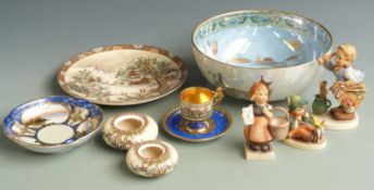 Ceramics including a lustre ware pedestal bowl, mark blurred but probably Carltonware, Satsuma ware,
