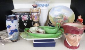 Royal Doulton large Cardinal character jug, Shelley drip glaze bowl, jardiniere, dish, Crown