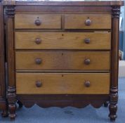 Victorian ash and mahogany chest of two over three graduated drawers, W128 x D53 x H131cm