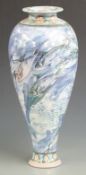 Large studio pottery vase decorated with fish, H 48cm