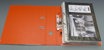 Twenty-eight mounted pictures and printed signatures of bands etc including Led Zeppelin, Queen,