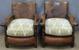 Pair of early 20th century leather and bergere armchairs