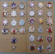 Thirty-two fire brigade cap badges to include Surrey, Dorset, West Yorkshire, Hereford and