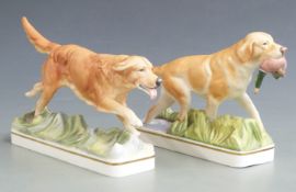 Two Doris Linder for Royal Worcester sporting dogs, Golden Retriever and Yellow Labrador, tallest