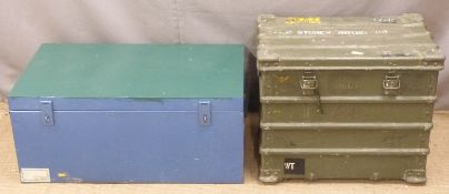 Military or similar storage or transport crate together with a further metal case, width of larger