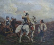 G. Stubbs 19th or early 20thC oil on canvas of cavalry soldiers asking directions of a gentleman