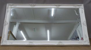 Large bevelled glass mirror with ornate painted frame, 171 x 93cm