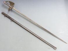 Continental sword with three quarter pierced hilt, 80cm fullered blade and scabbard