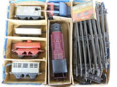 Hornby 0 gauge electric train set with LMS 4-4-2 6954 locomotive, wagons, buffer stops, track etc,