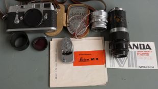 Leica M3 35mm rangefinder camera outfit, camera serial number 1044347 circa 1962, with Leitz