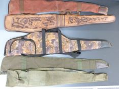 Five various gun slips comprising Jack Pyke camouflage rifle slip with outer pocket, an embossed