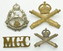 British Army three Machine Gun Corps metal badges including one by Gaunt of London, together with an