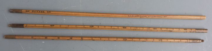 Three piece boxwood fluid measure to include marks for Firkin, Kilderkin and Hogshead