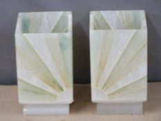 A pair of Art Deco style alabaster electric table lamps, H19cm