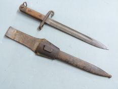 Austrian 1895 pattern Mannlicher bayonet stamped CEW9 to ricasso, with 25cm fullered blade, scabbard