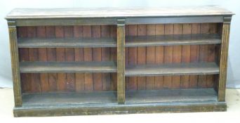 A 19thC stained pine / ash bookcase with adjustable shelves, W187 x D39 x H89cm