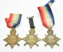 British Army WW1 medals comprising three 1914/1915 Stars named to 48272 Gunner F Bowles, Royal Field