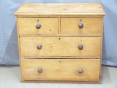 A 19thC pine chest of two over two straight drawers, W93.5 x D46.5 x H82cm