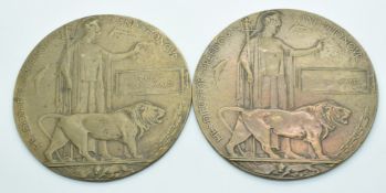 British Army two WW1 memorial plaques to two brothers - David Ward, 6th Battalion East Lancashire