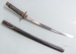 Japanese Samurai Wakizashi sword with shagreen handle, embossed copper fittings, gilt decorated
