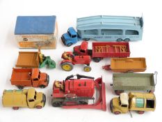 Ten Dinky Toys and Supertoys diecast model commercial and agricultural vehicles including Dinky Toys