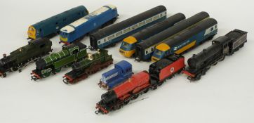 Nine Hornby, Tri-ang and similar 00 gauge locomotives including Intercity 125, Hogwarts Castle, GWR,