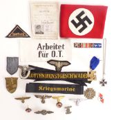 Replica Nazi German insignia and badges to include Luftwaffe, cap insignia, armband, medal bar etc