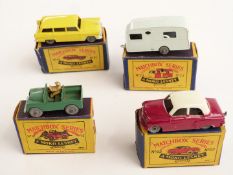 Four Matchbox Moko Lesney 1-75 series diecast model vehicles 12, 22, 23 and 31, all in original